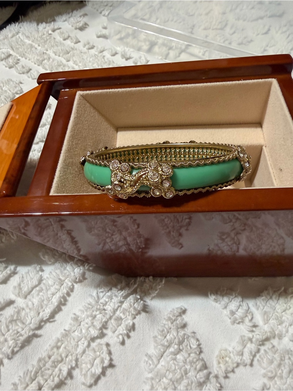 Gold-Tone Green Stone Crystal Accent Bangle Bracelet